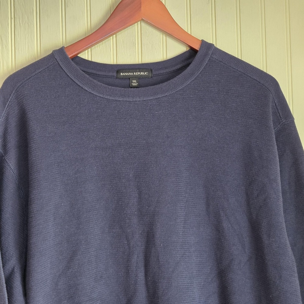 Banana Republic Sweater Mens 2XL Blue Cotton Blend Waffle Knit Crewneck Pullover
